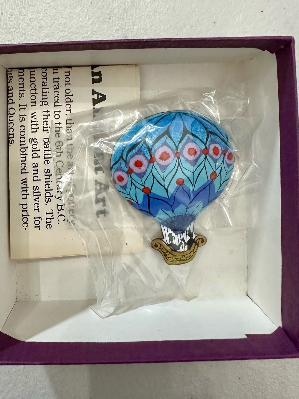 Nanci Enamels Hand-Painted Blue & Teal Hot Air Balloon Pin 1990’s Signed - Picture 2 of 7